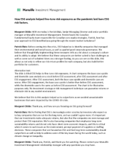 How ESG analysis helped fine-tune risk exposures as the pandemic laid bare ESG risk factors - Video transcript