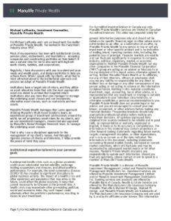 Michael LaMantia, Investment Counsellor – Video transcript